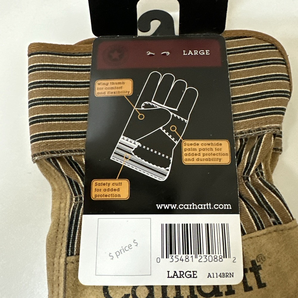 Carhartt Suede Cowhide Leather Palm Work Gloves A114 With Safety Cuff L NEW NOS - Picture 3 of 5